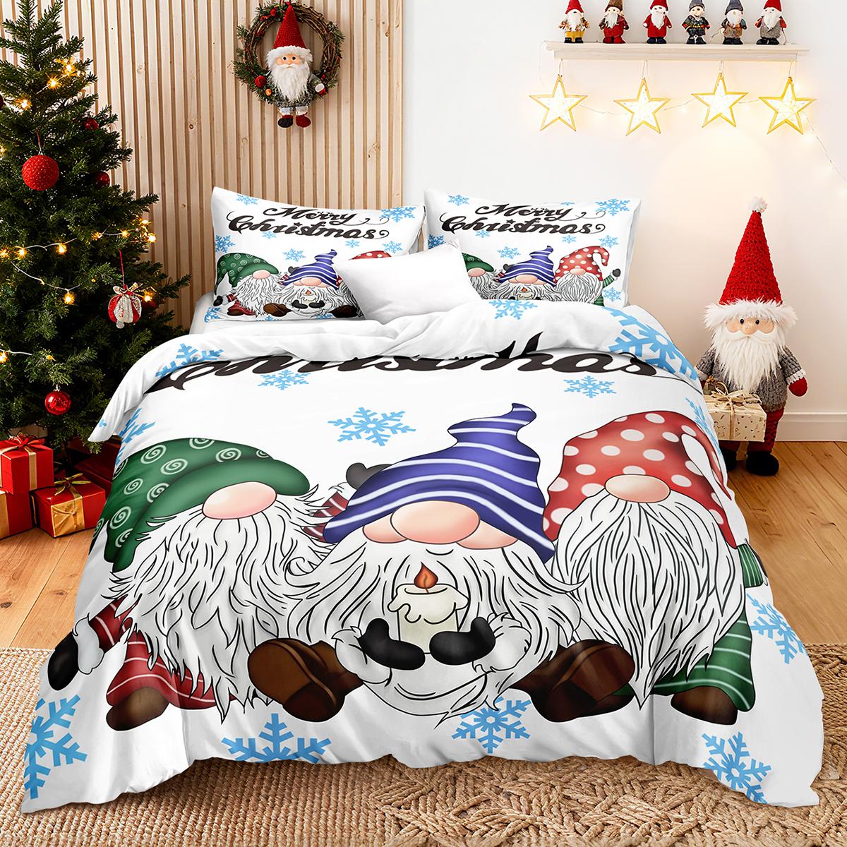 

3 шт./компл. Рождественский комплект постельного белья с оленями и снеговиком включает 1 пододеяльник и 2 наволочки. Мягкий и приятный к коже. 135x200cm
