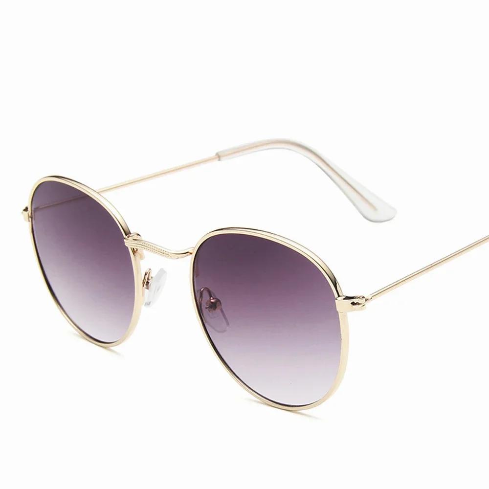 Pink Metal Small Round Sun Glasses Woman Vintage Travel Classic Sun Glasses Female Fashion Retro Lunette De Soleil Femme