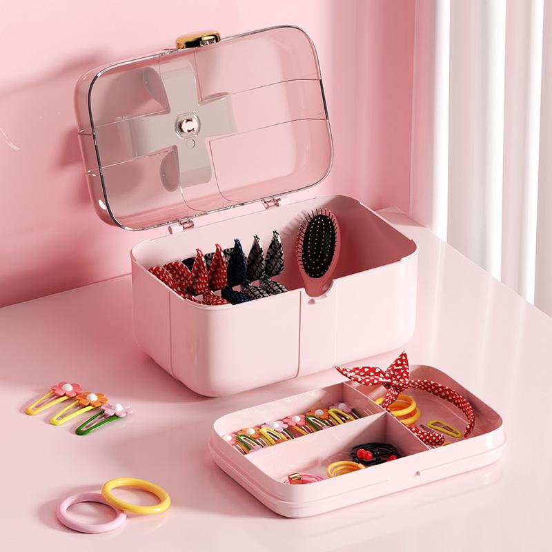 Household Large Capacity Children's Headwear Organizer Box, Hand-held Strap Cover Accessory Box, Hair Accessory Storage Box