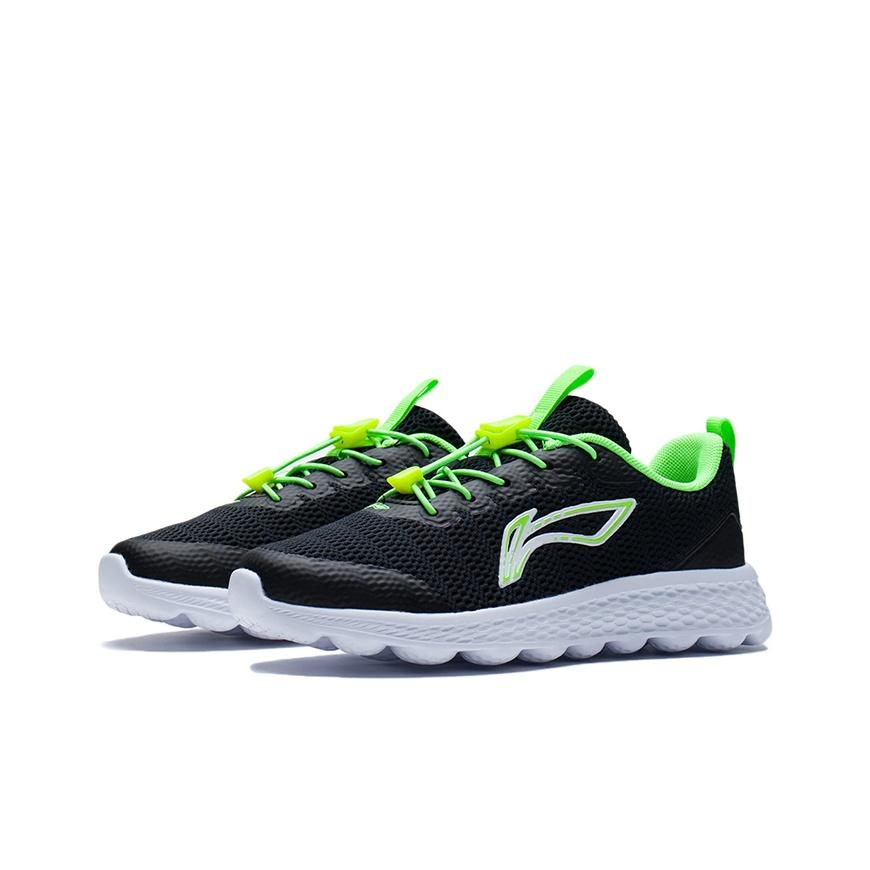 Li Ning Kids Comfortable Physical Fitness Test Non-Slip Shock Absorbing Wear-Resistant Low-Top Running Shoes Kids sneaker Black Green YKFS074-3