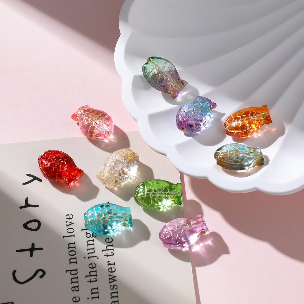 10pcs 10*14.5mm Glass Golored Small Fish Shaped Beads with Golden Edge Spacer Beads for DIY Jewelry Earrings Bracelets Supplies