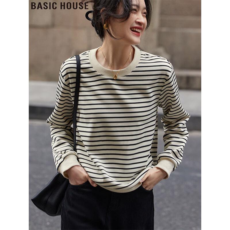 Basic House Color Block Striped Pullover Sweatshirt S