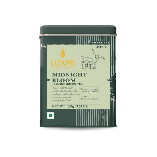Luxmi Estates Midnight Bloom Jasmine Green Tea – 100g Loose Leaf | Antioxidant-Rich Darjeeling Green Tea With Jasmine Buds | For Energy | 50 Cups