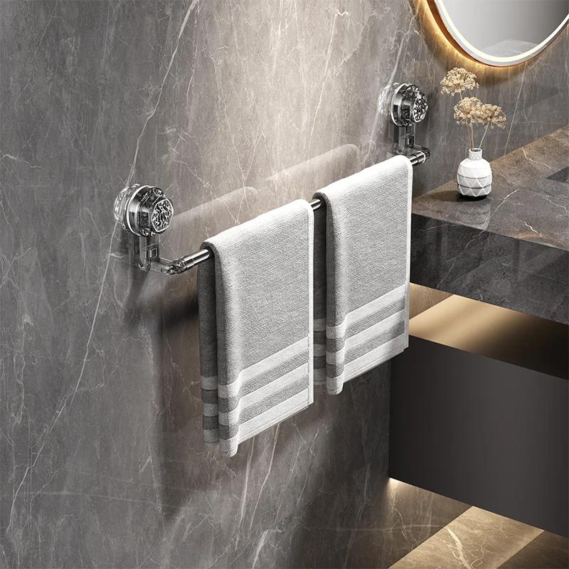 Suction Cup Wall Towel Rack No Drilling Single Rod Retractable Towel Rack Self-adhesive Storage Rack Kitchen Bathroom Accessorie