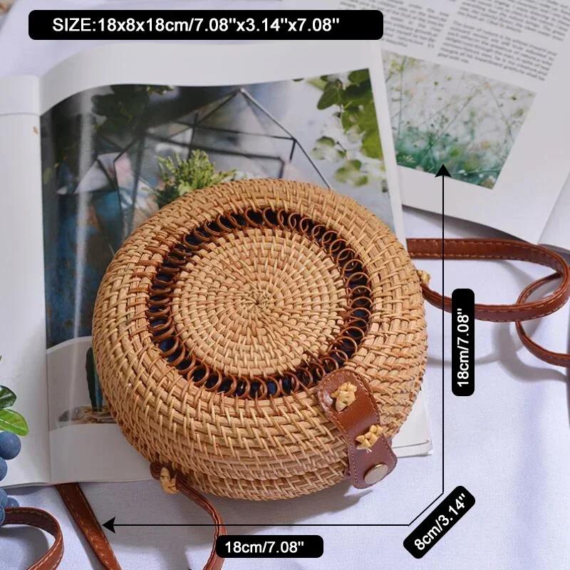 Quadratisch Rund Multi-Stroh Tasche Handtaschen Damen Sommer Rattan Tasche Handgefertigt Gewebt Strand Kreis Bohemia Handtasche