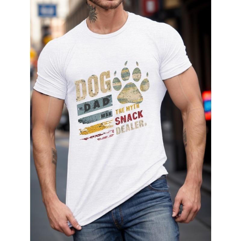 

European sizes Dog Dad Paw Print T-Shirt for Men - Plus Size, Breathable, Casual Round Neck Tee with Geometric Design 4XL білий