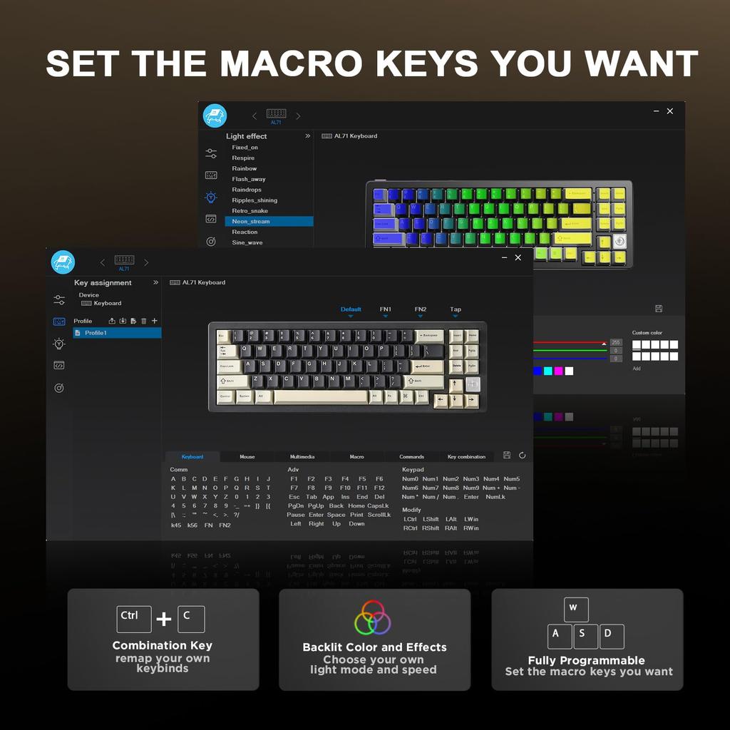 YUNZII AL71 Gaming Full Aluminum Mechanical NKRO Wireless RGB for Technical Standards Compliance Certified Crystal White 68% Keyboard, CNC, Hot-Swap,