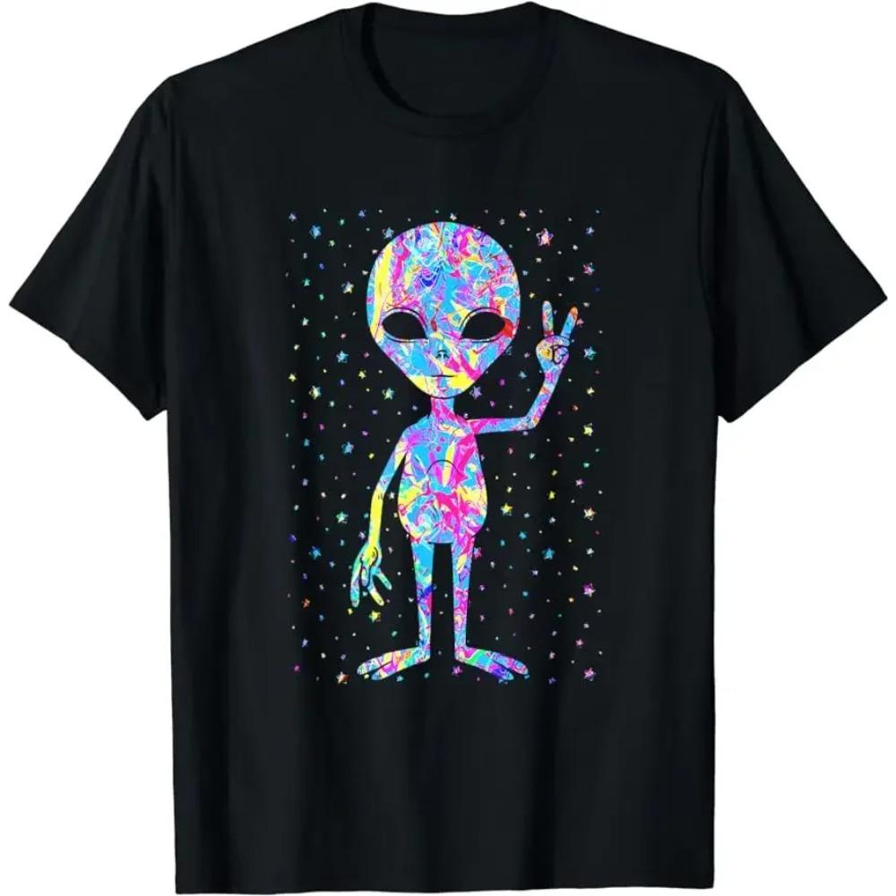 UFO Alien Retro Bright Mountain Lake Camping Visitor T-Shirt Women Men Clothing Tee Ropa Mujer Vintage Clothes Men T Shirt