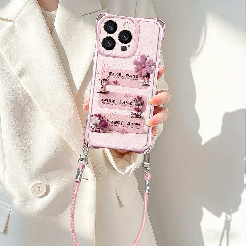 Waiting for the Flowers To Bloom, Suitable for Apple 17Pro Mobile Phone Case 16pro Makeup Bracket 15 Lanyard 14 Pink 13 Silicone Case