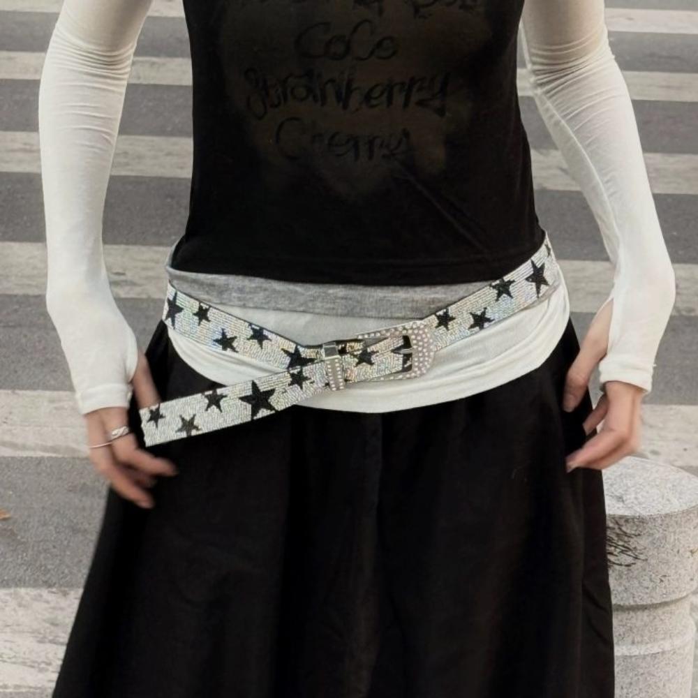 Y2K Shiny Star Waistband Strap Buckle Jeans Decor Fashion Five-Pointed Star Belt  Waist Accessories