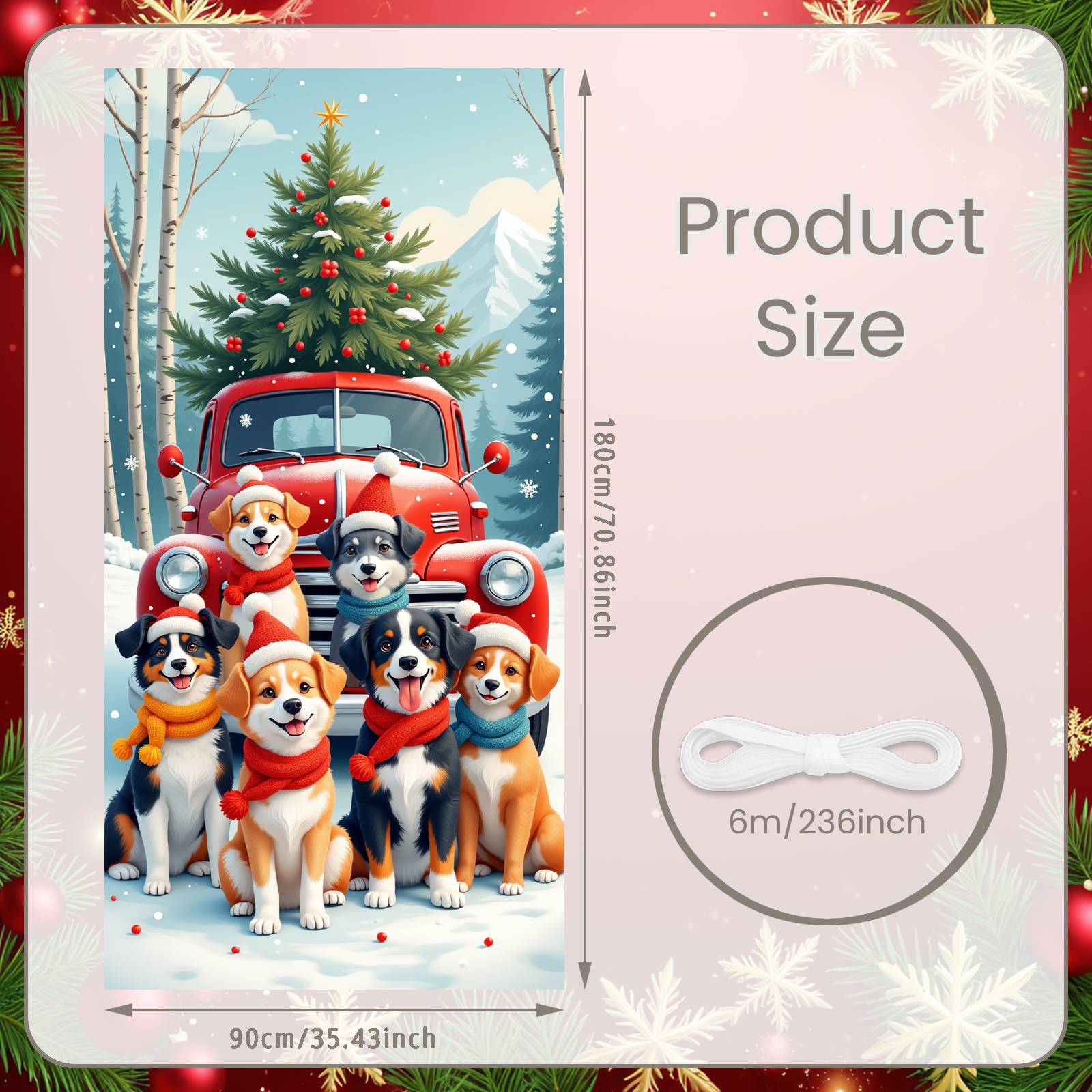 

Dog Themed Christmas Banner Snowy Scene Puppy Red Truck Christmas Party Decoration Backdrop Xmas New Year Party Photo Props