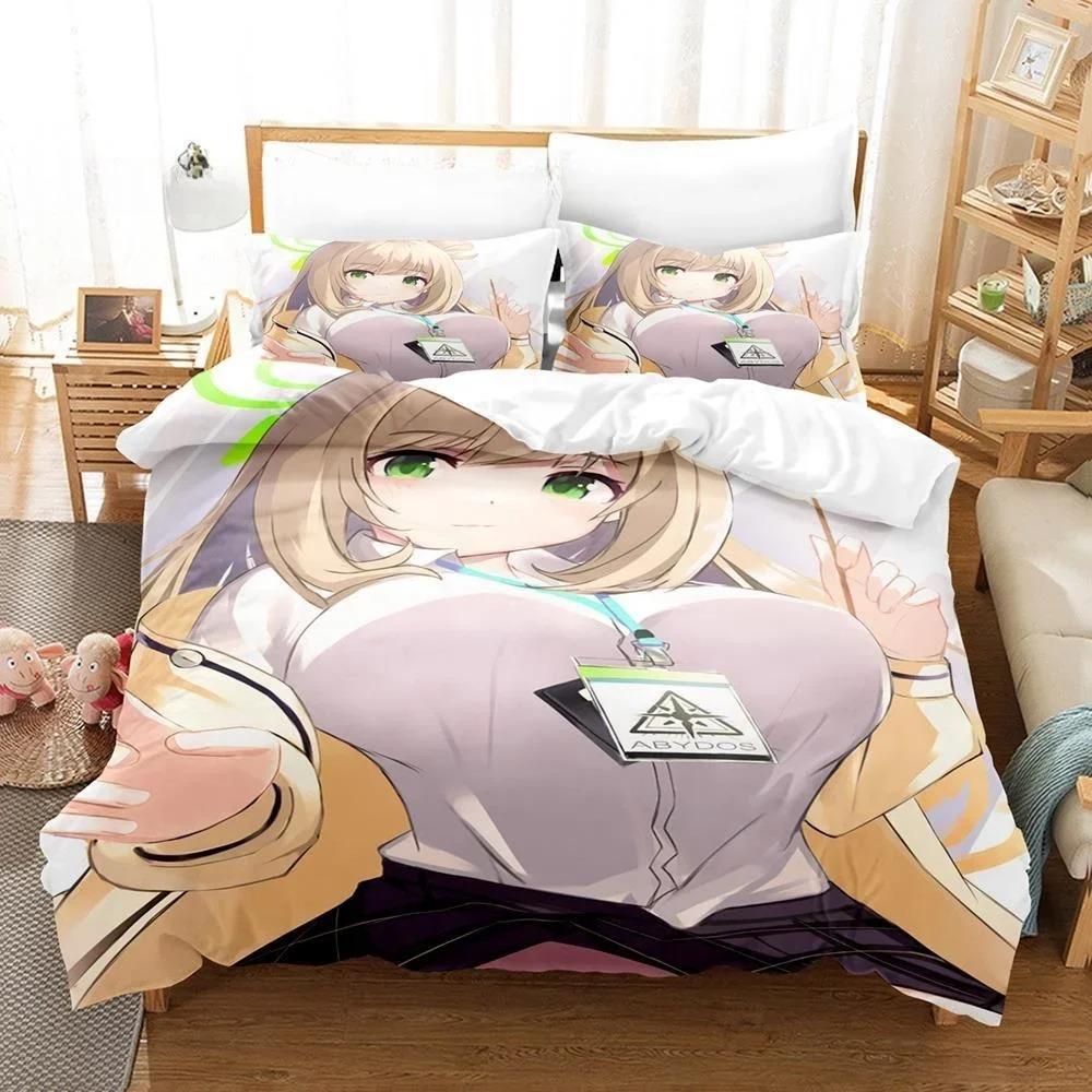 Anime Bed Sheet Kawaii Girl Blue Archive Bedding Set Single Twin Full Queen King Size Bed Set Aldult Kid Bedroom Duvetcover Sets