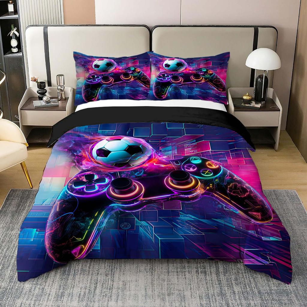Colorful Gamepad Digital Printing Three-Piece Quilt Cover, Made