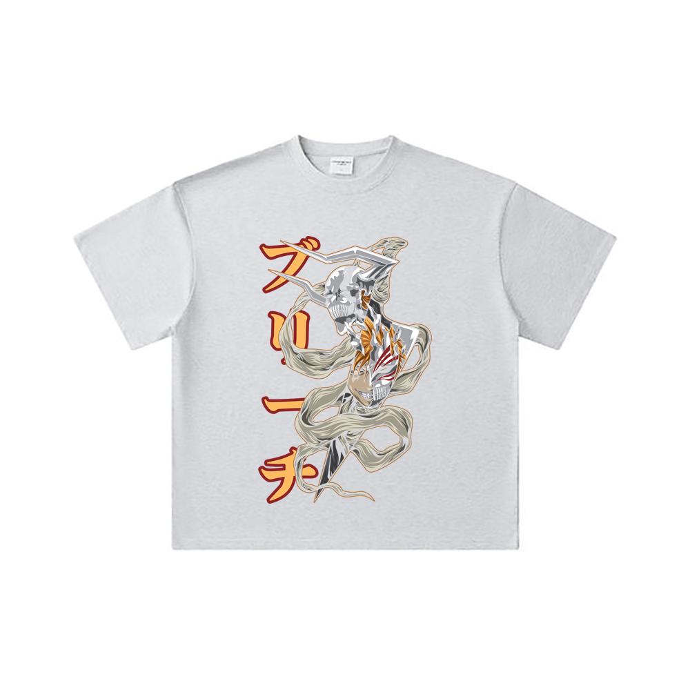 260 GSM Double Yarn 32 Count 100% Cotton Bleach V11 Zankpakuto Print Unisex Heavy Cotton T Shirt