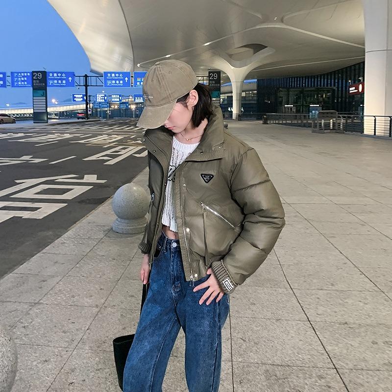 Fashion stand-up collar cotton-padded clothes Women's short knitted sleeves cotton-padded clothes Small men Winter loose cotton-padded jackets Tide