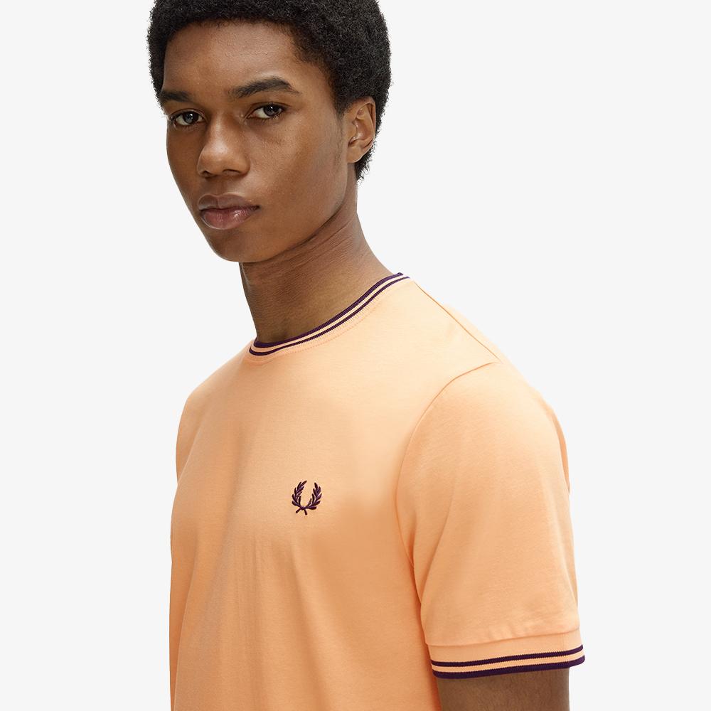 FRED PERRY [Sharp] Twin Tip T-Shirt - Peach/French Navy Afpm2611588-82B