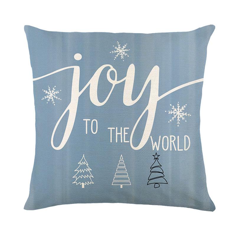 Blue Christmas Pillow Cover Christmas Snowman Letter Print Living Room Sofa Cushion Cover Bedroom Bedside Pillow Cover