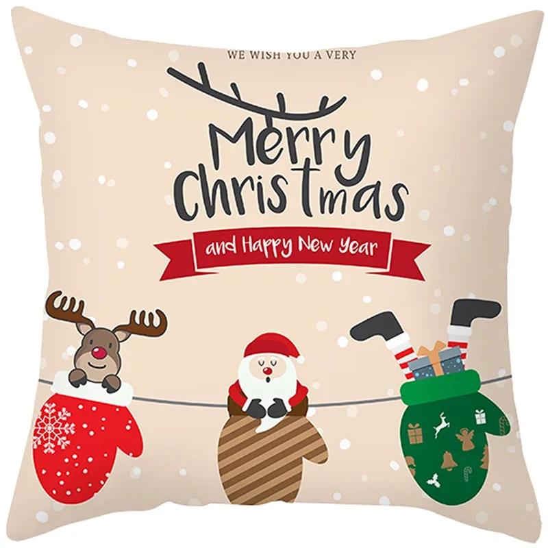 Merry Christmas Cushion Cover Santa Claus Elk Pillow Cover Living Room Sofa Home Room Decorations