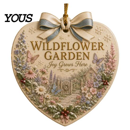 Seasonal Home Holiday Ornaments Heart Shape Christmas Ornament, Sunflower/Lavender/Wildflower Garden Acrylic Hanging Decoration, for Party Xmas
