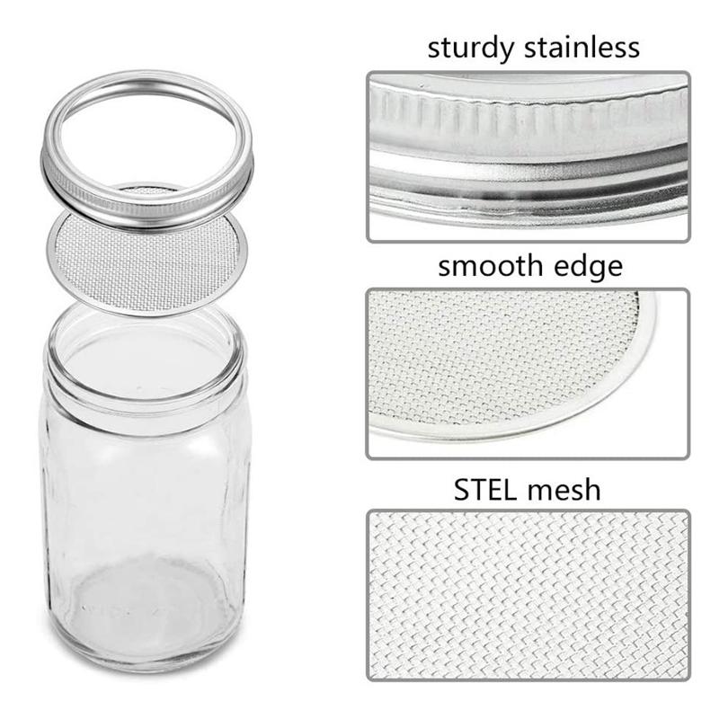 Organic Glass Wide Mouth Mason Jar Sprouting Kit 16 & 32oz Seed Germination Set with Stainless Steel Screen Lids