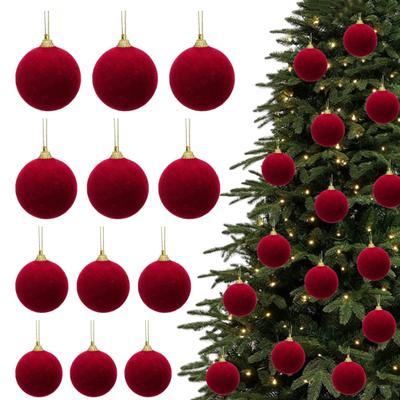 10/20Pcs Christmas Balls Velvet Xmas Tree Hanging Ornaments with Ribbon Weddings Birthdays Home Holiday Decoration