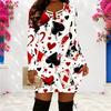Women Plus Size Criss Cross V Neck Long Sleeve Playing Card Printed Bodycon Mini Dress