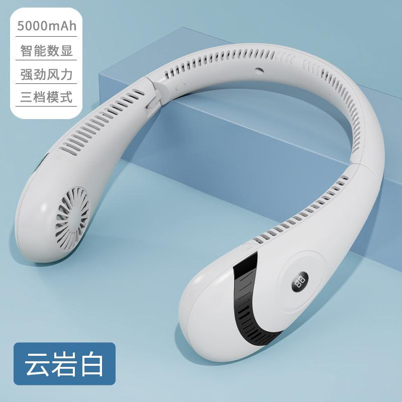 5000mAh Portable Hanging Neck Fan Foldable Summer Air Cooling USB Rechargeable Bladeless Mute Digital Display Fan for Sport