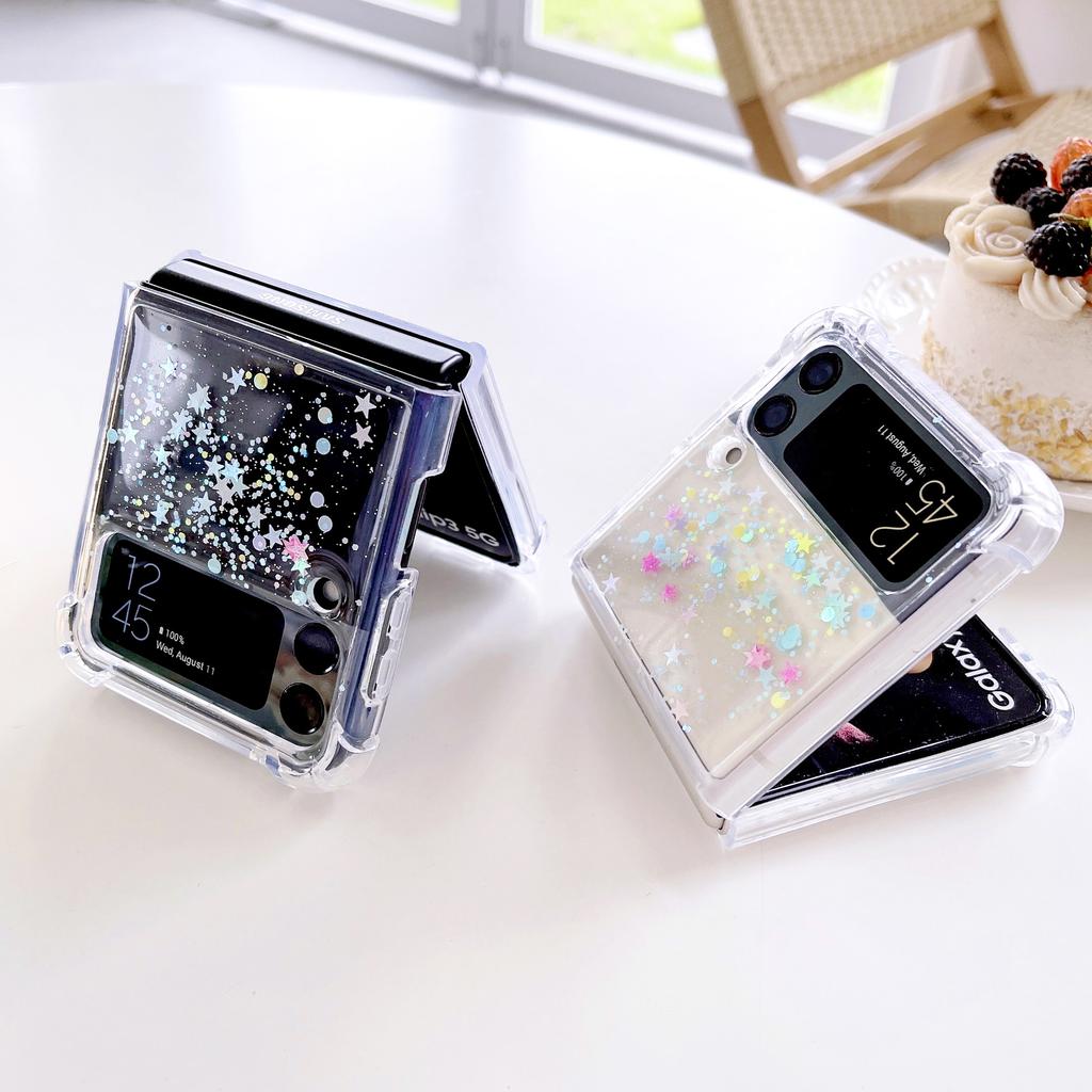For Samsung Galaxy Z Flip 4 3 Case Transparent Glitter Dreamy Stars Clear Shockproof Back Cover For Samsung Z Flip4 Zflip3 Case