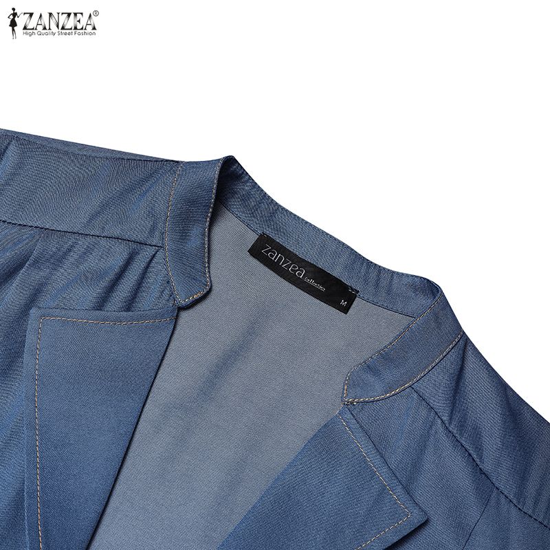 ZANZEA Womens Casual Lapel Solid Color Loose Long Sleeve Cardigan Blouse