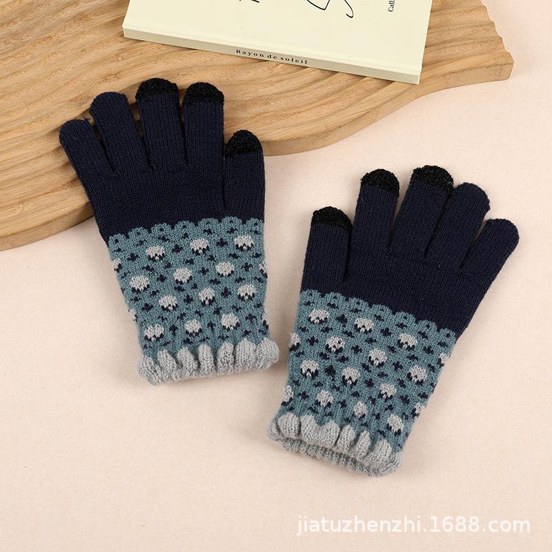 New Embroidered Gloves Female Cute Cartoon Smiley Face Bear Autumn and Winter Warm and Cold-proof Men's and Women's Needles