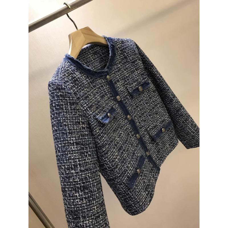 Elegant Daughter Feeling, Denim and Thin Tweed Woven Short Coat for Women's Autumn New