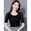 Round Neck Short Sleeve Tshirt Thin Mesh Bottoming Shirt Women's Elegant New Solid Color Half Sleeve Mesh Tops Mujer Camisetas