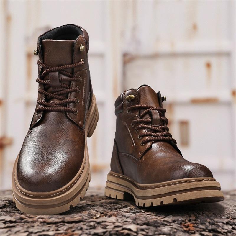 Fashion Men's Lace-Up High Top Shoes Genuine Leather Casual Shoes for Man Retro Motorcycle Boots Fashion Walking Boots Male Ankle Botas