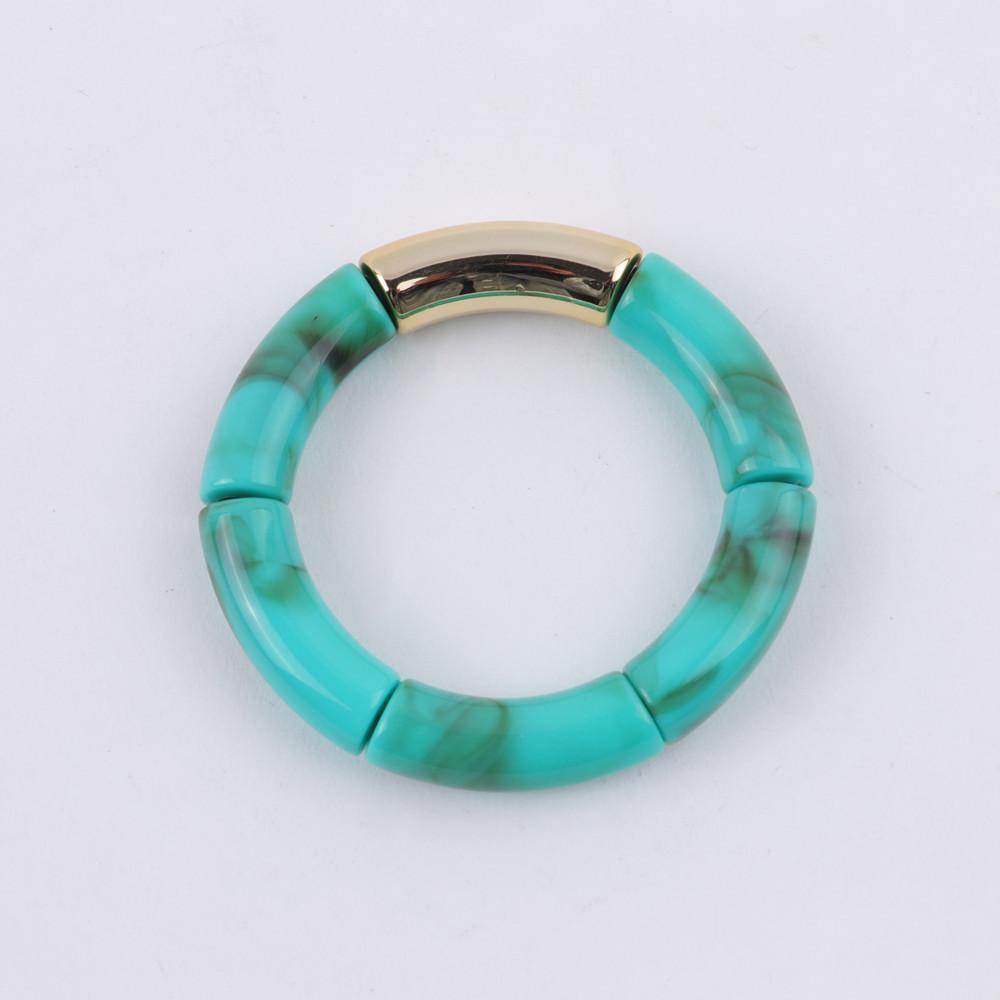 New Mixed Gold Color Tube Beads Acrylic Bracelets Bangles for Women Men Stretch Bamboo Curved Resin Bracelet Stack Jewelry Gifts