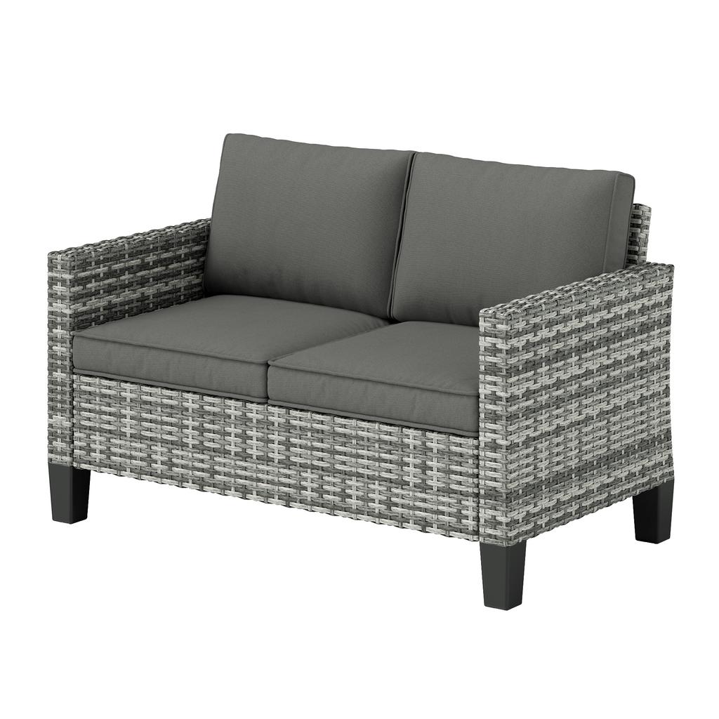 Two-Seater Rattan Outdoor Sofa - Light Grey
