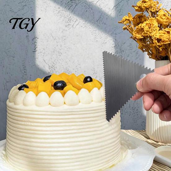 Cake Decorating Texture Tool Stainless Steel Scraper with Multi-faceted Sawtooth, Rectangle/Pentagon/Triangle/Semi-circle Shape Cream Multipurpose