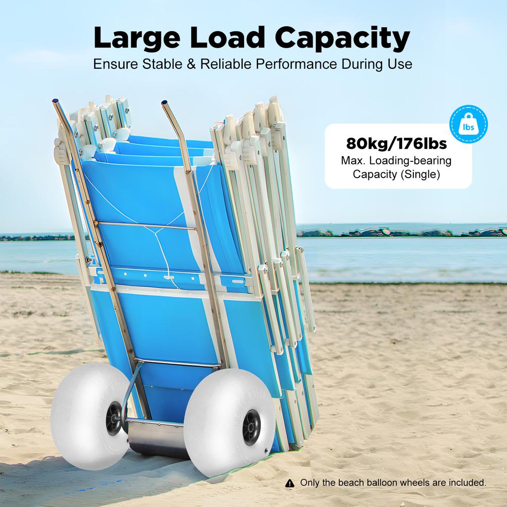 2PCS 16" Beach Balloon Wheels Inflatable for Sand,Heavy Duty 176lbs Capacity,Universal Fit for Beach Wagon,Kayak,Fishing Cart