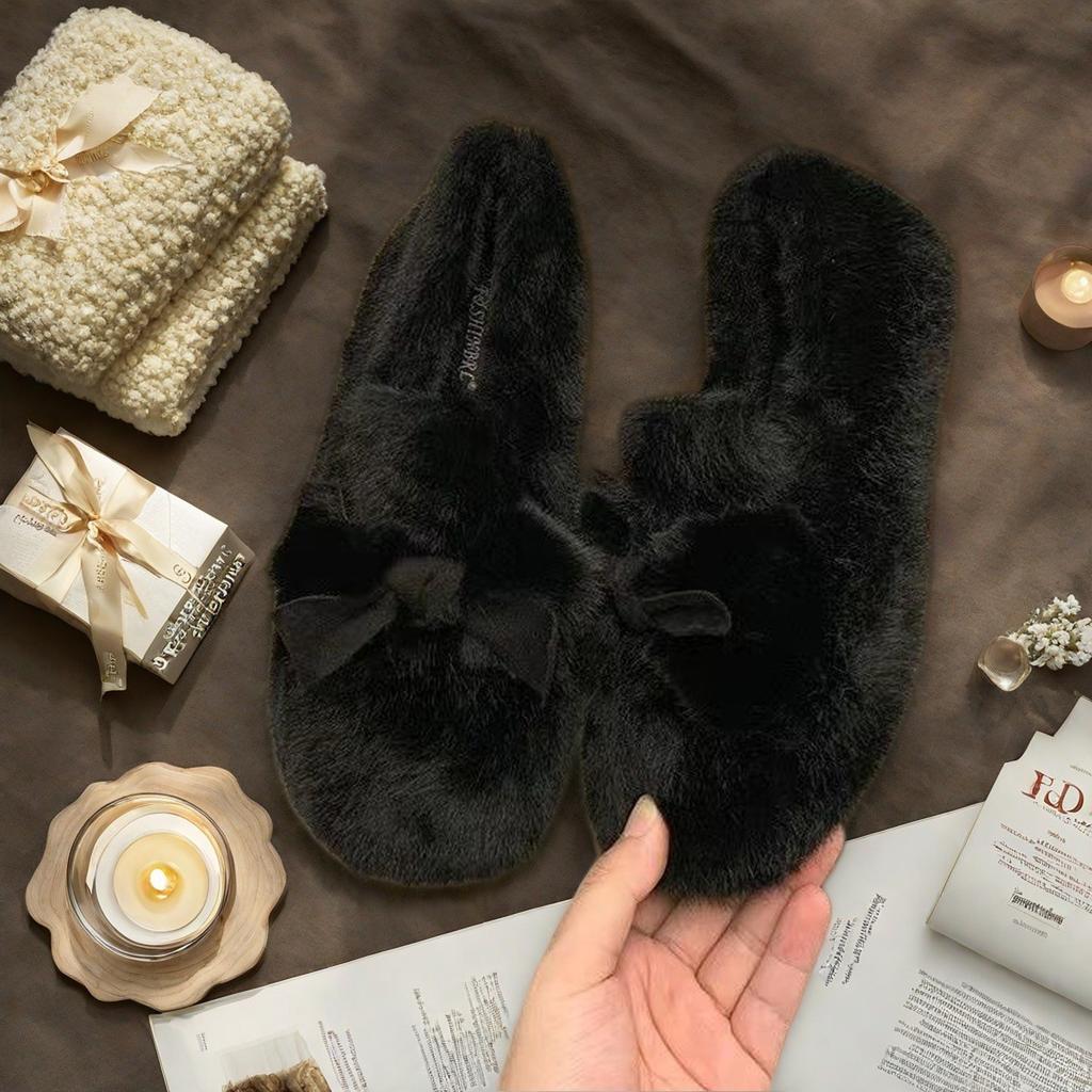 Doudou shoes women's winter velvet cotton shoes new bow fluffy shoes velvet cotton shoes women