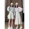 Apricot Wool Fringe A-line Pleated Skirt - Women's High-Waist Autumn/Winter Flare Skirt