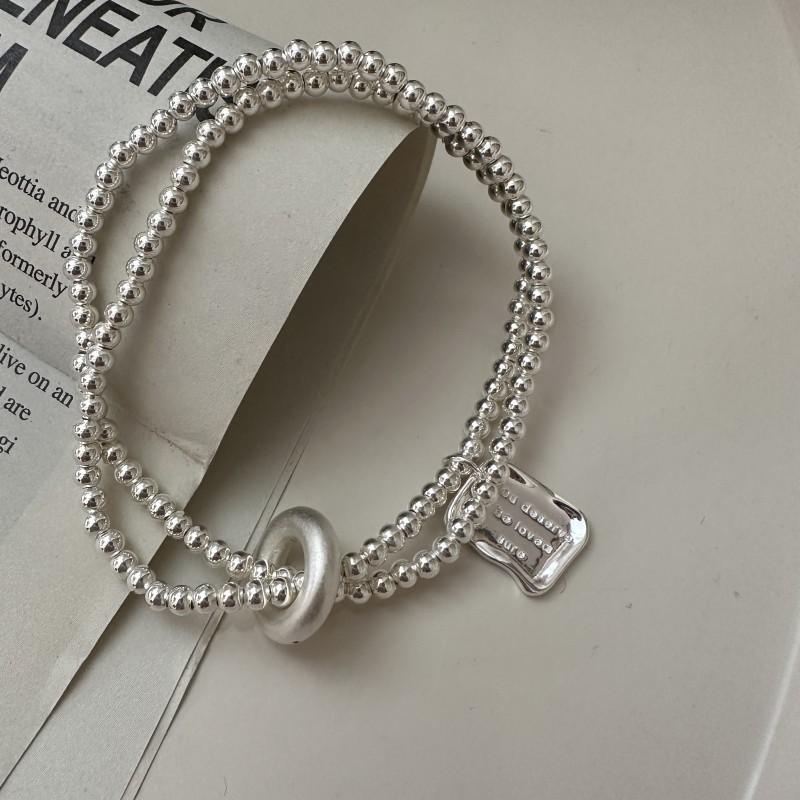 Handmade Elastic 925 Sterling Silver Rainbow Beads Beaded Women Bracelets Fine Jewelry