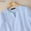 ZANZEA Women Casual V-Neck Loose Short Sleeve Stripe Blouse