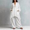 1116 spring and summer European and American women's clothing new cotton and linen irregular long-sleeved loose wide-leg pants two-piece set