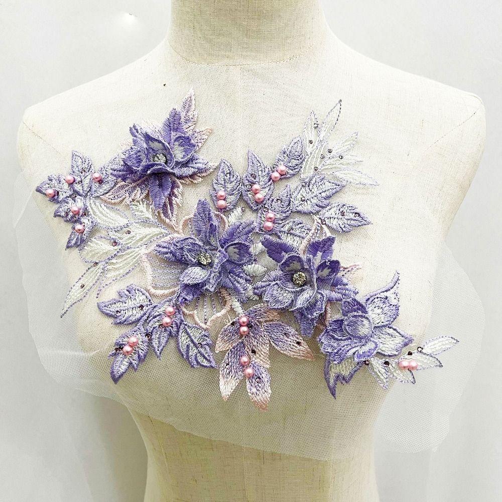Sequins Flower 3D Embroidery Patches Handmade Lace Fabrics Applique Embroidered Floral Patches