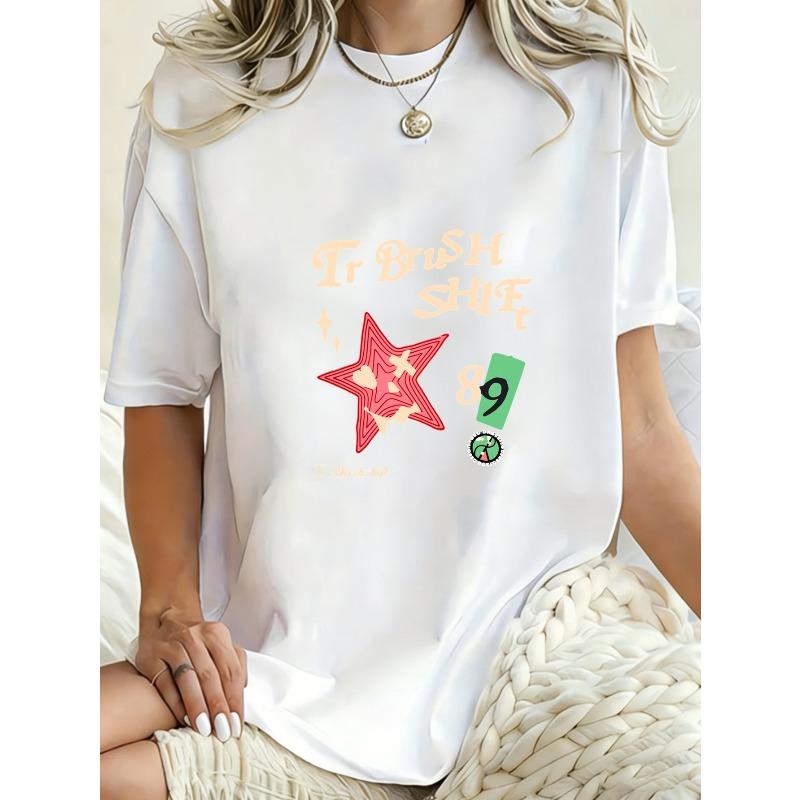 Oversized T Shirt Black Tr Brush Star 89 Graphic Print Casual Wear For Women Street Style Fashion Top Summer Outfit