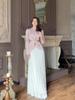 Women's Fashion Color Block Pleated Maxi Dress, Elegant Suit Long-Sleeved Dress