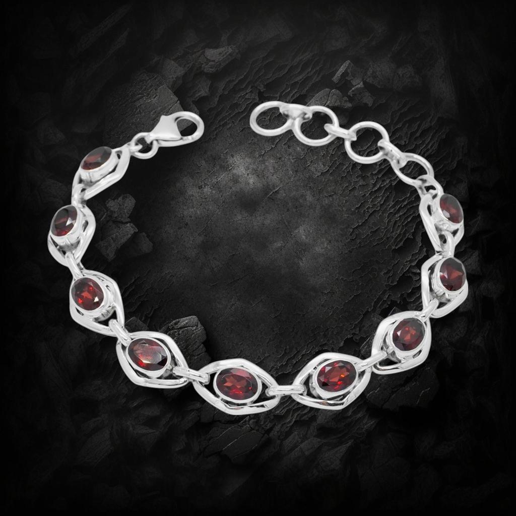 Handmade Garnet Sterling Silver Bracelet, Red Stone Jewelry