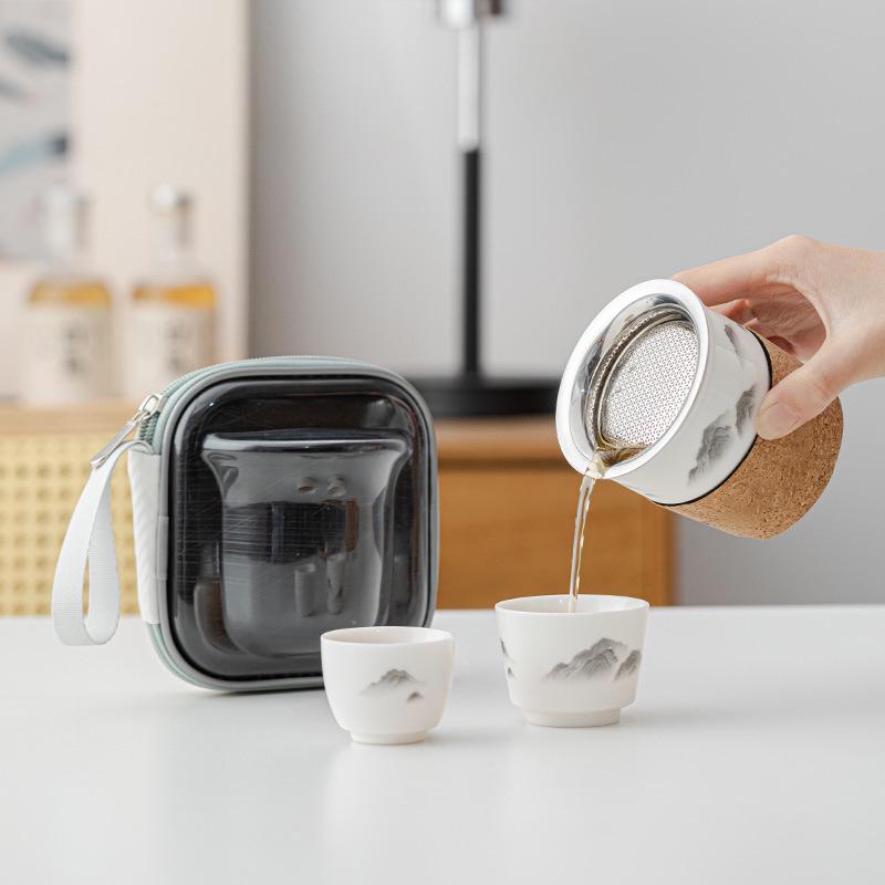 Portable Jade Sheep Travel Tea Set with Landscape Design - Ideal for Business Gifts