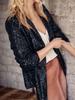 Women's Sequin Lapel Cardigan Blazer - Solid Color, Long Sleeve, Casual