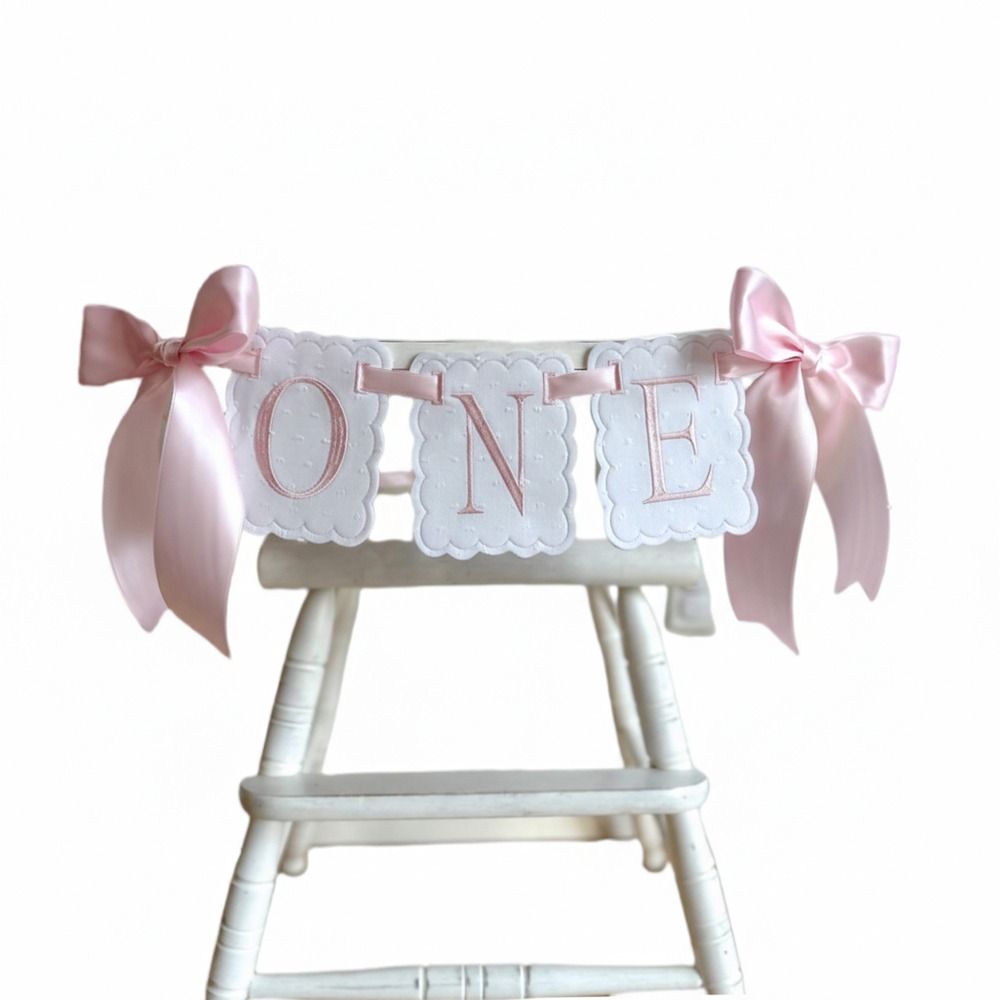 Creative Bowknot One-Year-Old Birthday Cap Embroidery Lace Edge Hanging Banner Ball Pink Blue Birthday Hat First Birthday