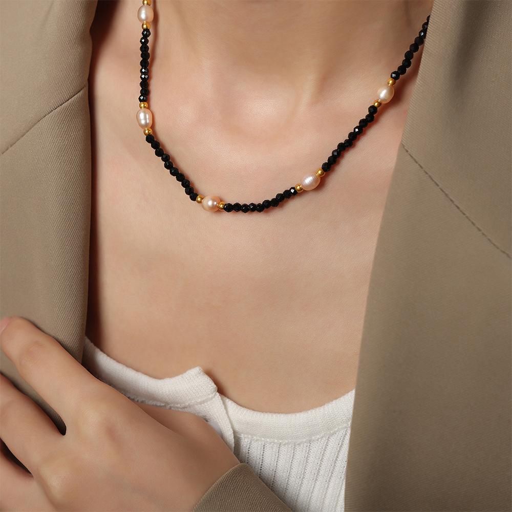 

Natural Freshwater Pearl Blue Mixed And Matched Tianhe Stone Beaded Handmade Necklace Maillard Accessories Personalized Collarbone Chain Women